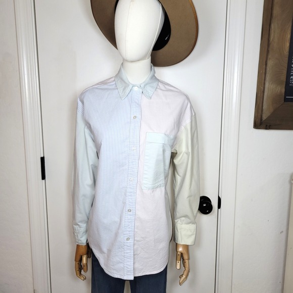 Abercrombie & Fitch Oversized Pinstripe Colorful Colorblock Button Up Size XS - Picture 1 of 10
